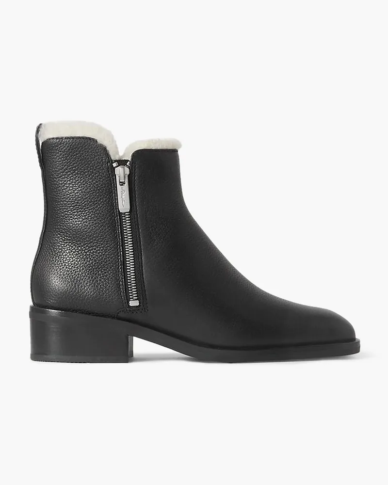 3.1 phillip lim Alexa Ankle Boots aus strukturiertem Leder mit Shearling-Futter Schwarz