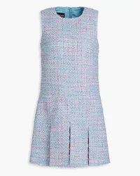 Moschino Plissiertes Minikleid aus Bouclé-Tweed mit Satinbesatz Blau