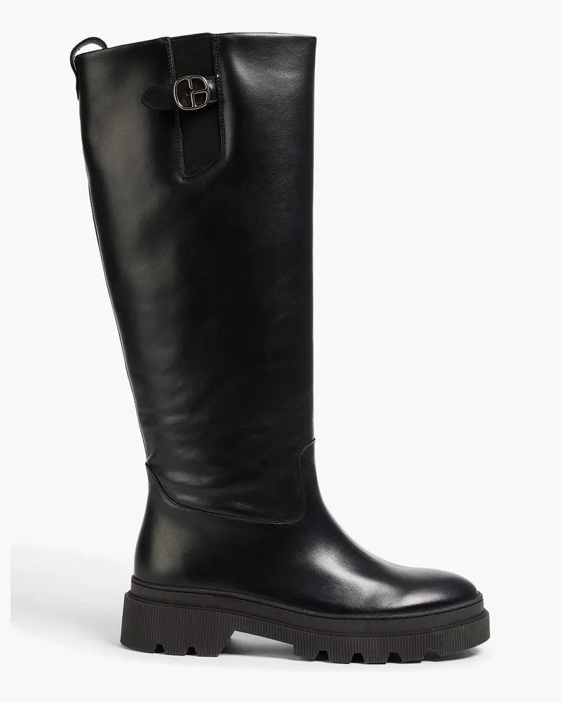 Claudie Pierlot Kniehohe Stiefel aus Leder mit Schnalle Schwarz