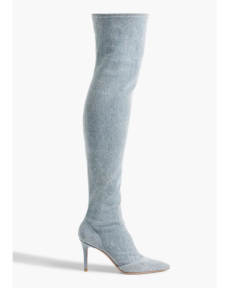 Gianvito Rossi Elite 85 Overknees aus Denim Blau