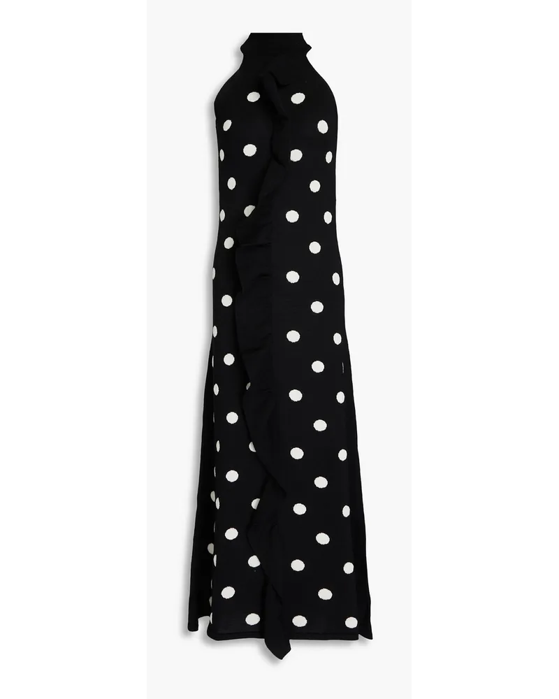 MSGM Neckholder-Midikleid aus Woll-Jaquard mit Polka-Dots Schwarz