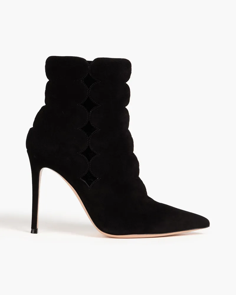 Gianvito Rossi Ariana Ankle Boots aus lasergeschnittenem Veloursleder Schwarz