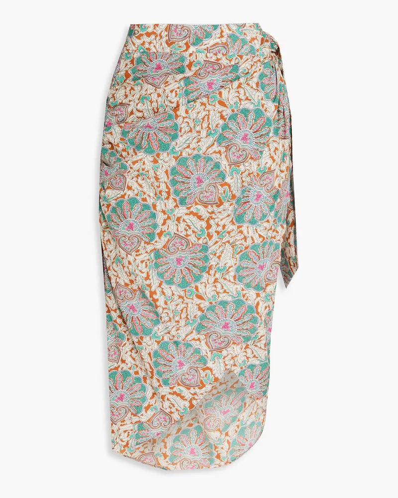 Veronica Beard Allaire Midirock aus Stretch-Seide mit Paisley-Print und Raffungen Braun