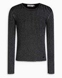 Tory Burch Pullover aus einer gerippten Merinowollmischung inMetallic-Optik Schwarz