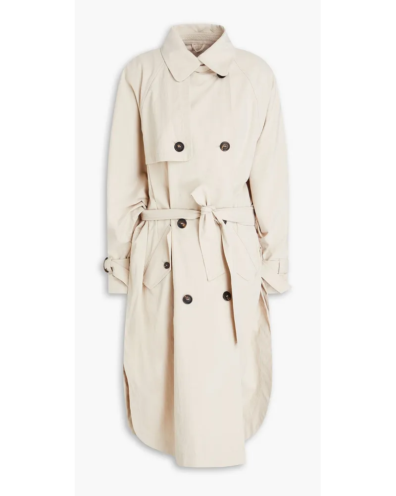 Brunello Cucinelli Doppelreihiger Trenchcoat aus Canvas Neutral