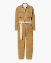 HALFBOY Tuta Jumpsuit aus Veloursleder und Twill aus einer Baumwollmischung mit Gürtel Braun