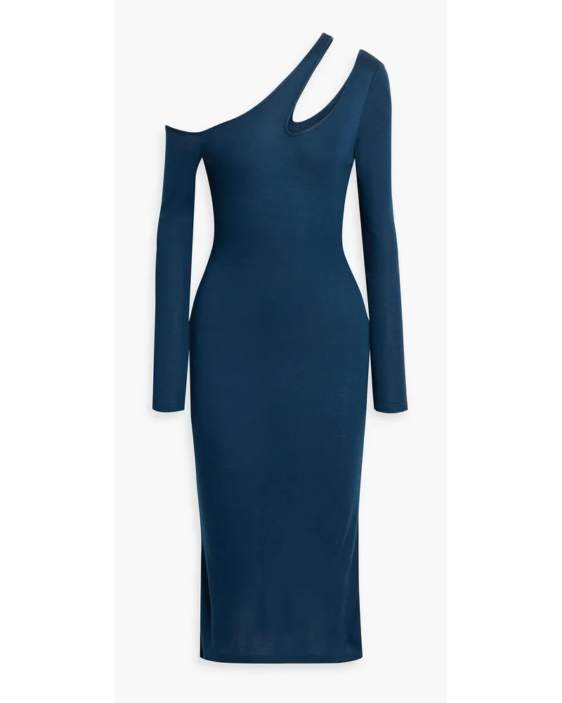 NAADAM Midikleid aus einer Modal-Kaschmirmischung mit Cut-outs und asymmetrischer Schulterpartie Blau