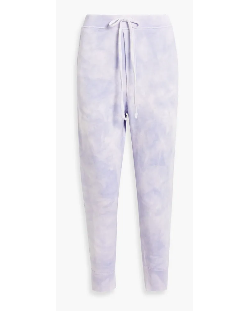 Nili Lotan Nolan Cropped Track Pants aus Baumwollfrottee mit Batikmuster Lila