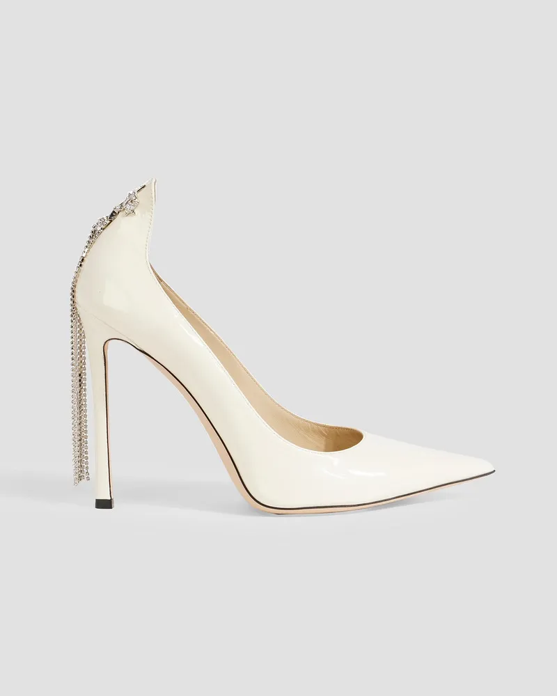 Jimmy Choo Spruce 110 Pumps aus Lackleder mit Kristallverzierung Weiß