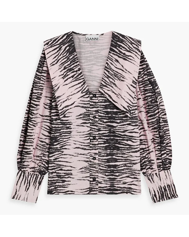 Ganni Bluse aus Baumwollpopeline mit Tigerprint Pink