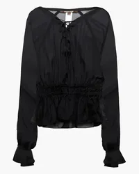 Roberto Cavalli Verzierte Bluse aus Seidenchiffon mit Raffung Schwarz