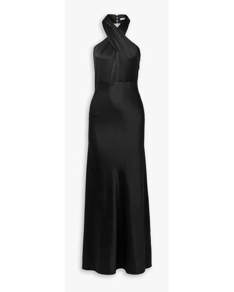 Veronica Beard Alberta Maxikleid aus Satin mit Neckholder Schwarz