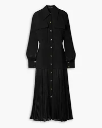 Proenza Schouler Maxikleid aus plissiertem Chiffon mit Crêpe-Besätzen Schwarz