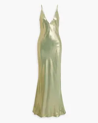 GALVAN Slip Dress inMaxilänge aus Crêpe und Seidensatin mit Metallic-Effekt Grün