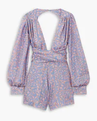 Hannah Charlee rückenfreier Playsuit aus bedruckter Habutai-Seide Blau