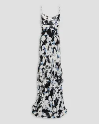 NICHOLAS Kamila ruffled printed silk-georgette gown Schwarz