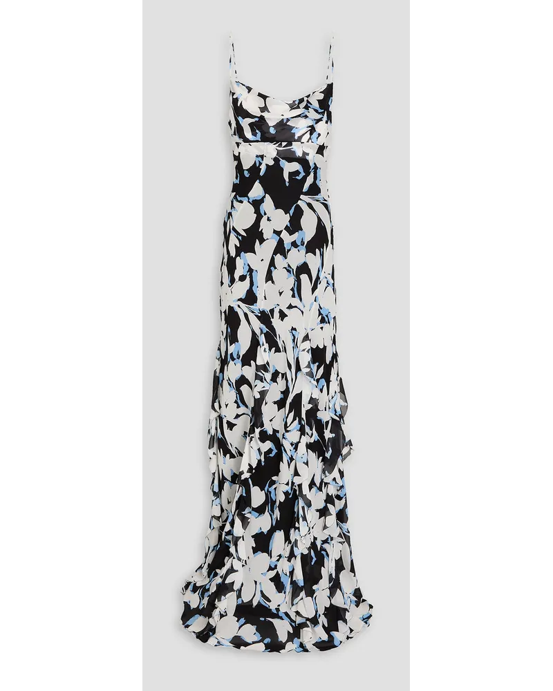 NICHOLAS Kamila ruffled printed silk-georgette gown Schwarz