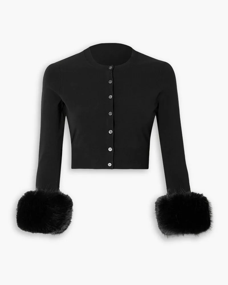 Alexander Wang Verkürzter Cardigan aus Stretch-Strick mit Besätzen aus Faux Fur Schwarz