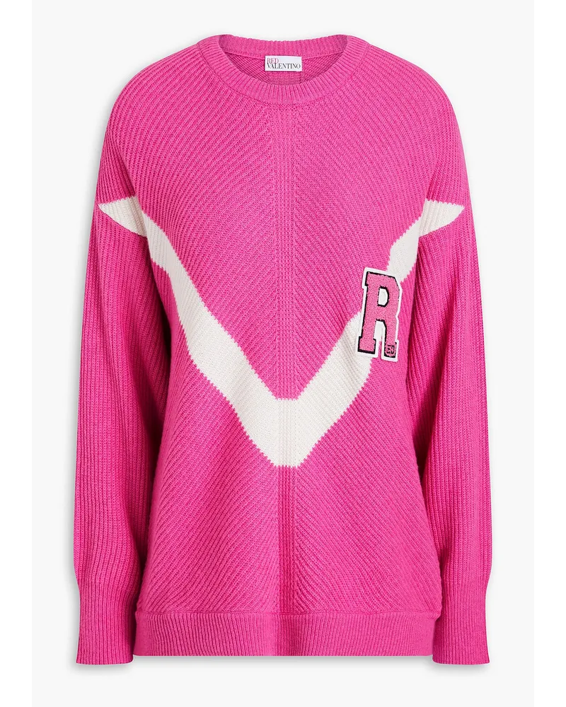 RED Valentino REDValentinoRippstrickpullover mit Applikationen Pink