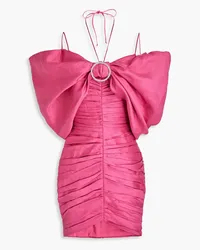 RASARIO Gerafftes Minikleid aus einer Leinenmischung mit Kristallverzierung und Cut-outs Pink