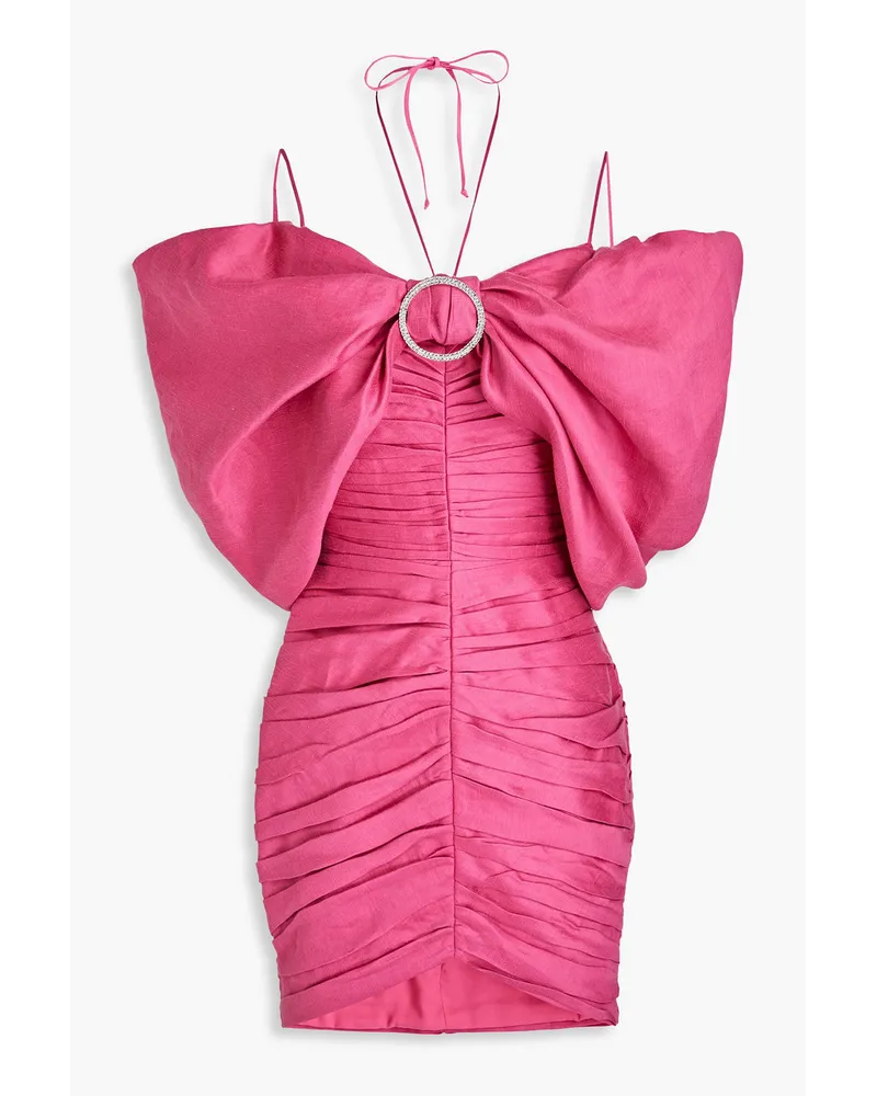 RASARIO Gerafftes Minikleid aus einer Leinenmischung mit Kristallverzierung und Cut-outs Pink