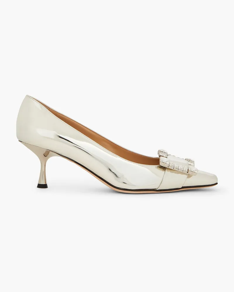 Sergio Rossi Pumps aus verspiegeltem Leder mit Kristallverzierung Metallic