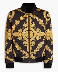 Versace Gesteppte Bomberjacke aus glänzendem Twill mit Print Gelb