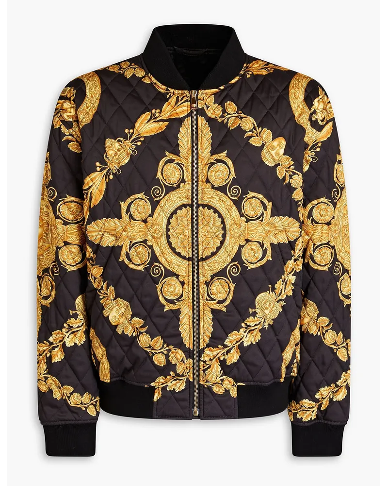 Versace Gesteppte Bomberjacke aus glänzendem Twill mit Print Gelb