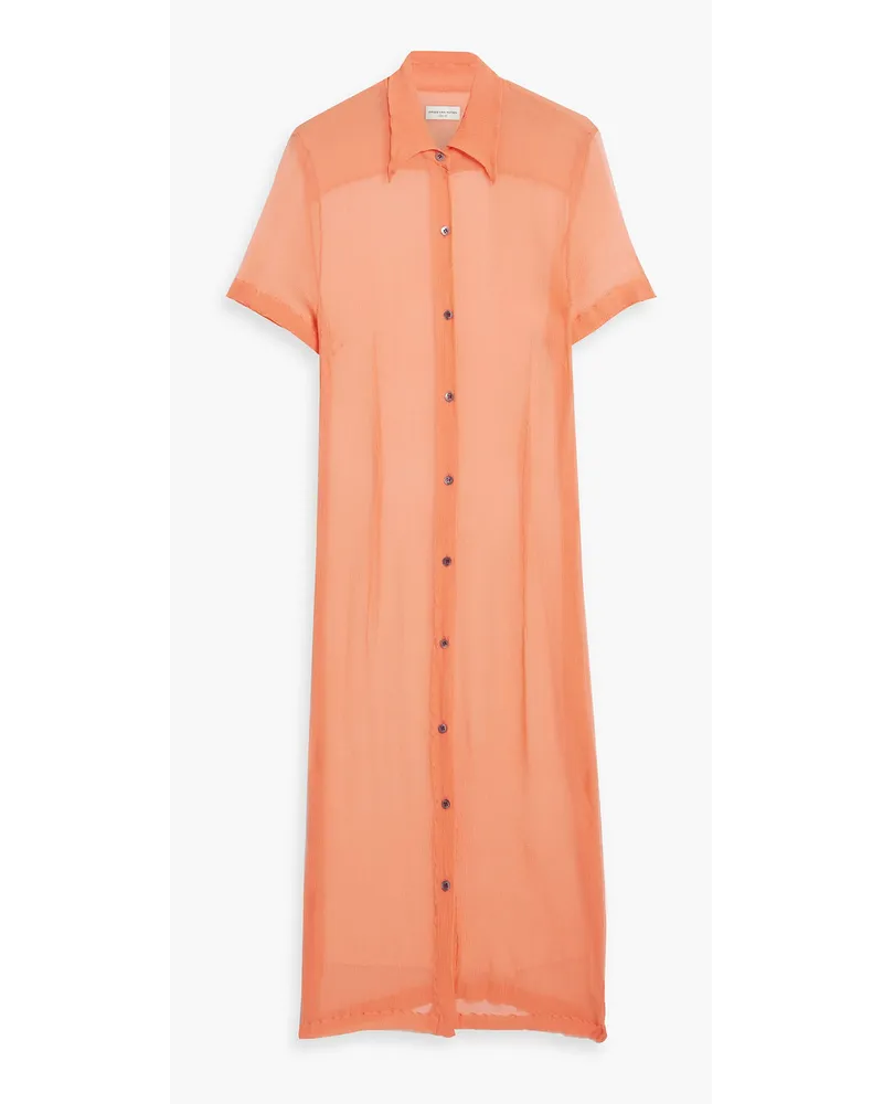 Dries van Noten Hemdkleid aus Seidenkrepon inMidilänge Orange