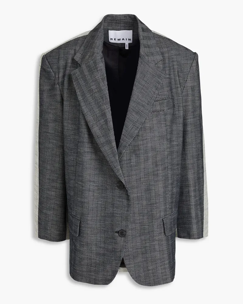 ROTATE Birger Christensen Zweifarbiger Oversized-Blazer aus Baumwolle mit Fischgratmuster Schwarz