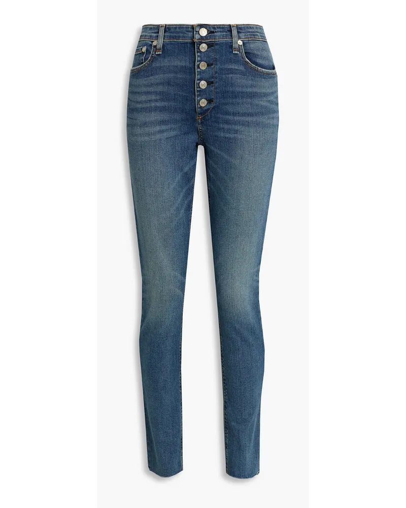 Rag & Bone Nina hoch sitzende Skinny Jeans mit Fransen Blau