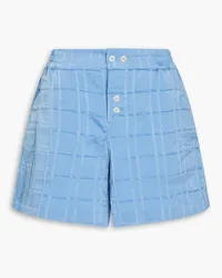 Jacquemus Calecon Shorts aus vorgewaschenem Satin mit Karomuster Blau