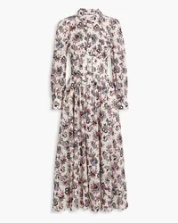 Derek Lam Eleanor Hemdkleid inMidilänge aus Baumwolle mit floralem Print und Raffung Rot