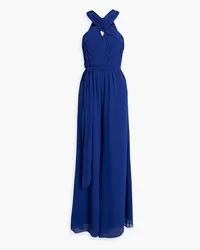 Badgley Mischka Jumpsuit mit weitem Bein aus Chiffon inÜberkreuz-Optik mit Falten Blau