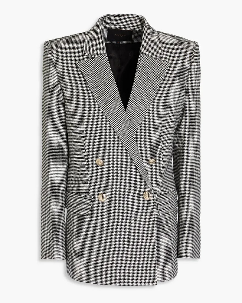 Maje Doppelreihiger Blazer aus Tweed mit Hahnentrittmuster Schwarz