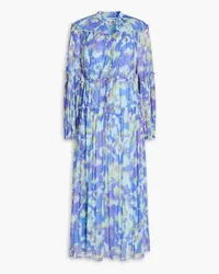 Diane von Furstenberg Link gestuftes Midikleid aus plissiertem Chiffon mit Print Blau