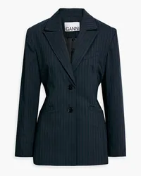 Ganni Blazer aus Twill mit Nadelstreifen Blau