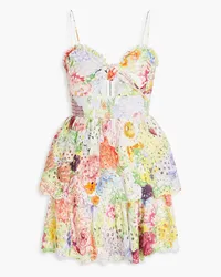 Alice + Olivia Alice OliviaFina gestuftes Minikleid aus Baumwolle mit Lochstickerei und floralem Print Bunt