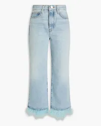 Frame Denim Hoch sitzende Cropped Jeans mit geradem Bein und Federverzierung Blau