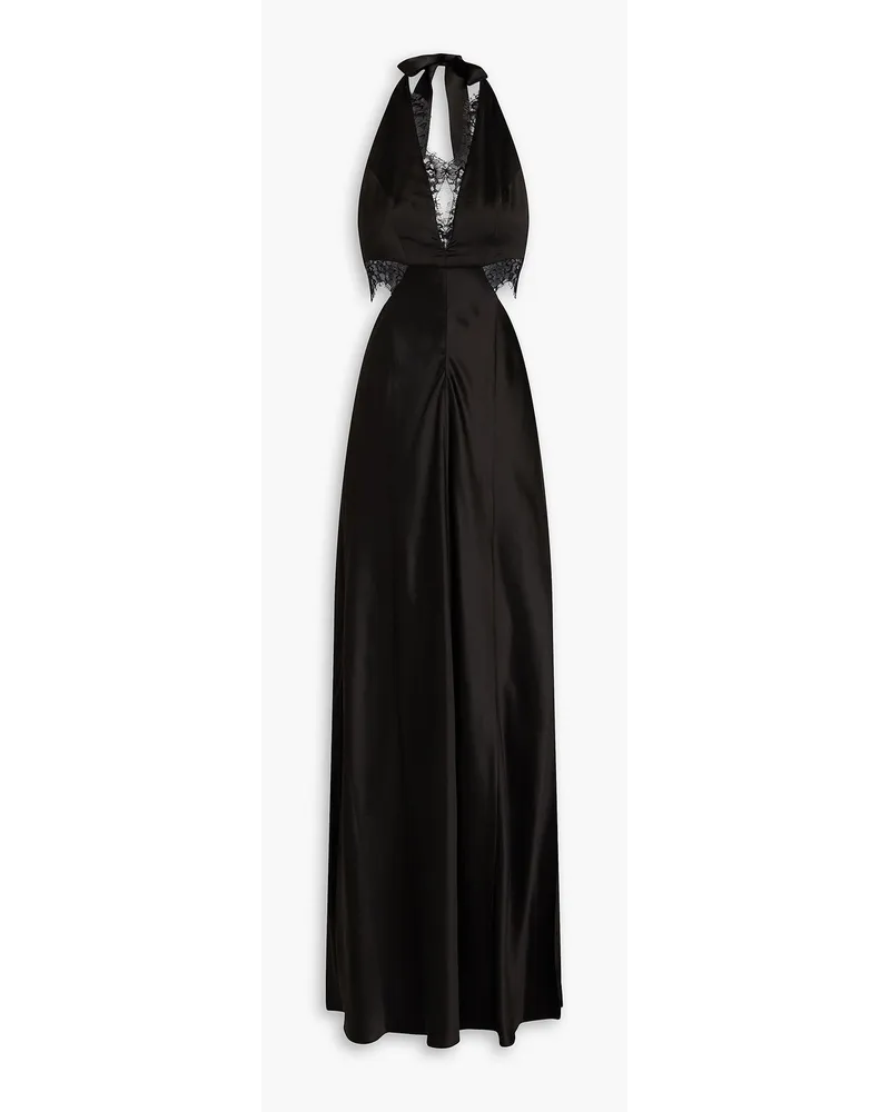 NICHOLAS Kylie Neckholder-Robe aus Satin mit Spitzenbesatz und Cut-outs Schwarz