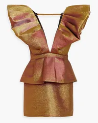 Ronny Kobo Changierendes Minikleid aus Lamé mit Rüschen Metallic