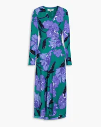 Diane von Furstenberg Drapiertes Midikleid aus Crêpe mit floralem Print Grün