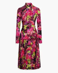 Versace Plissiertes Midi-Kleid aus Crêpe mit Print Pink