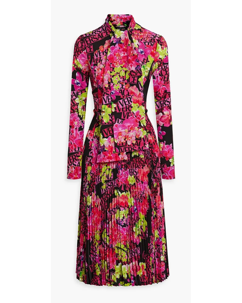 Versace Plissiertes Midi-Kleid aus Crêpe mit Print Pink