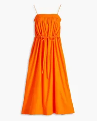 Ganni Midikleid aus Baumwollpopeline mit Raffung Orange