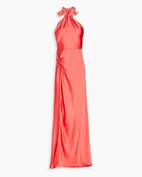 Ronny Kobo Samra Maxikleid aus Satin mit Knotendetail Orange