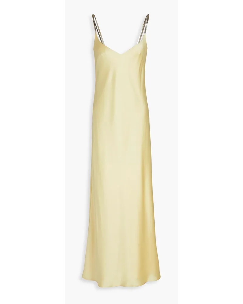 GALVAN Slip Dress aus Satin inMaxilänge mit Kettenverzierung Gelb