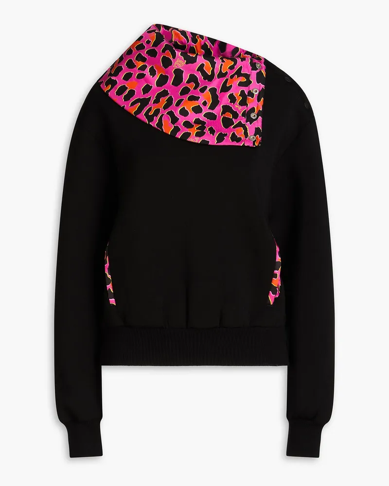 Emilio Pucci Sweatshirt aus glänzendem Twill mit Scuba-Einsätzen und Leopardenprint Schwarz