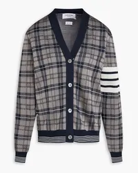 Thom Browne Karierter Cardigan aus Jacquard-Strick aus einer Seidenmischung Grau