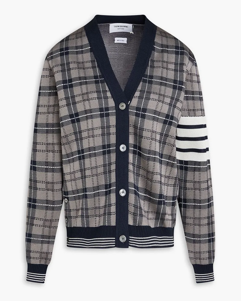 Thom Browne Karierter Cardigan aus Jacquard-Strick aus einer Seidenmischung Grau